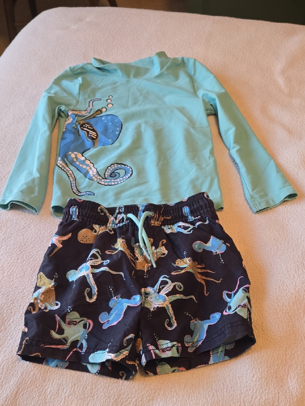 Carter's Toddler Two-Piece Swim Set in Aqua and Navy with Octopus Print